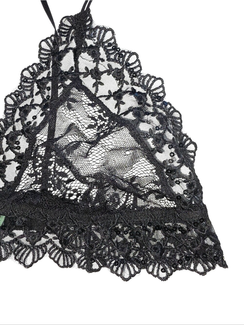 Medium Black Scalloped Lace Bralette Adjustable Spaghetti Straps Stretchy Band - Picture 5 of 5
